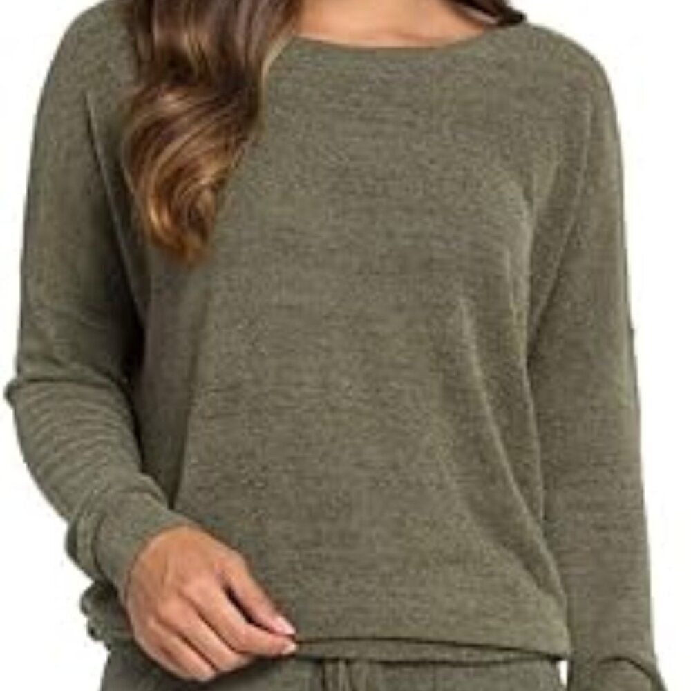 BAREFOOT Dreams Malibu Cozy Chic Green Crew Neck Long Sleeve Sweater XS